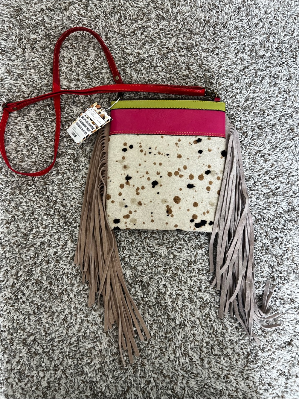 Fringe NWT Crossbody Bag Upcycled Leather Cowhide Western Festival Boho Funky